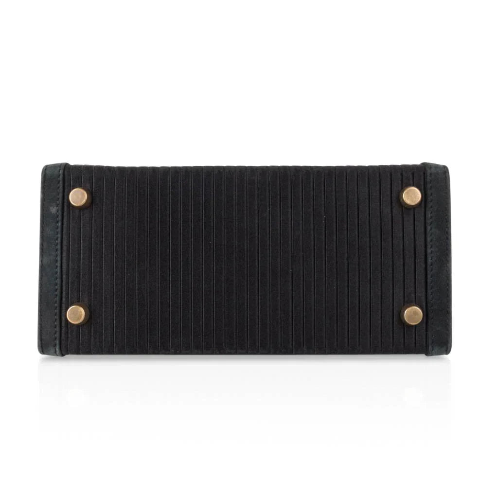 Kelly 20 Mini Vintage Bag Black Pleated Silk Suede Trim Gold Hardware