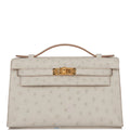 Kelly Pochette Gris Perle Ostrich Gold Hardware