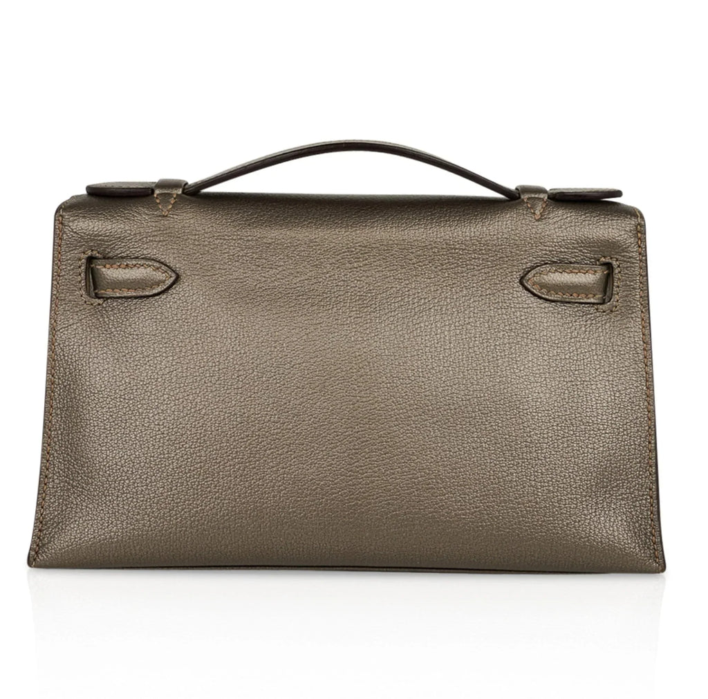 Kelly Pochette Metallic Bronze Clutch Bag Chevre Palladium