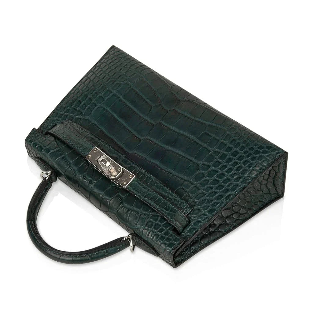 Kelly 20 Mini Sellier Bag Vert Cypress Matte Alligator Palladium