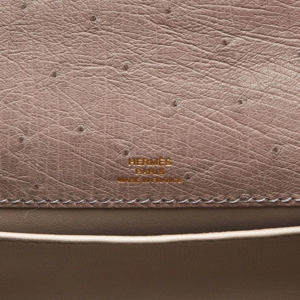 Kelly Pochette in Ostrich Leather with Gold Hardware Gris Tourterelle
