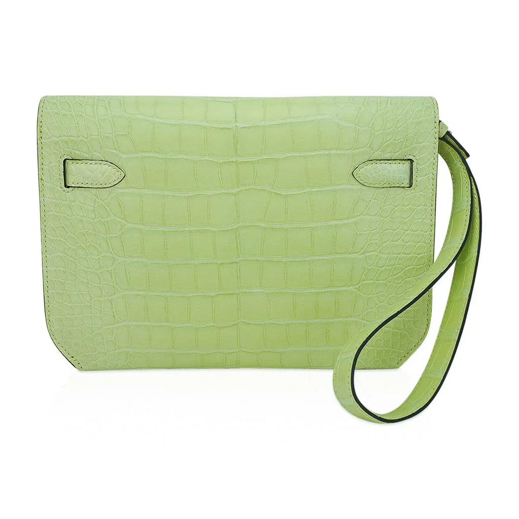 Kelly Depeches 25 Pouch Jaune Bourgeon Matte Alligator Palladium Hardware