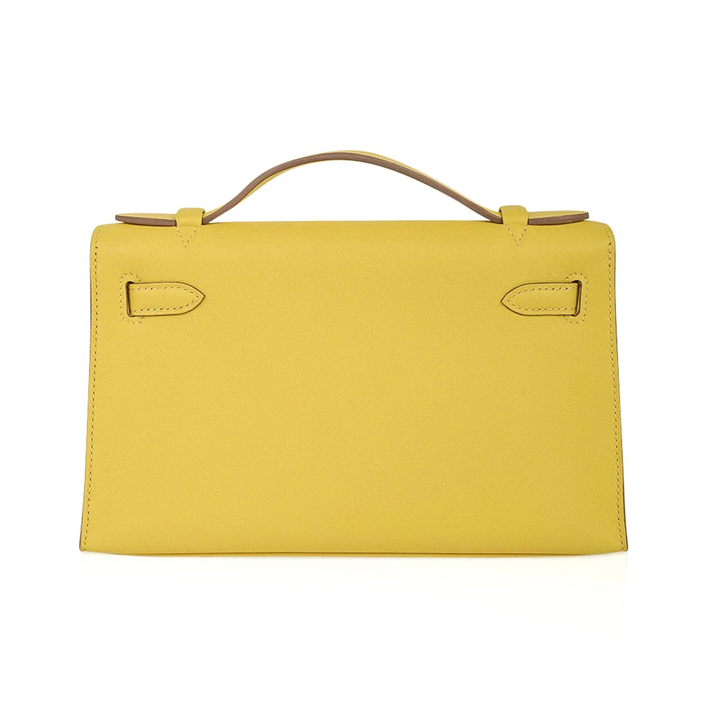 Kelly Pochette Bag Lime Clutch Gold Hardware Swift Leather