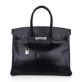 Birkin 35 Bag Black Box Palladium Guilloche Hardware