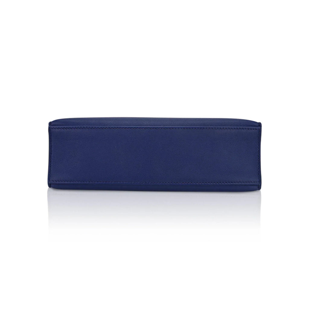 Kelly Pochette Clutch Bag Blue Sapphire Swift Leather with Palladium Hardware