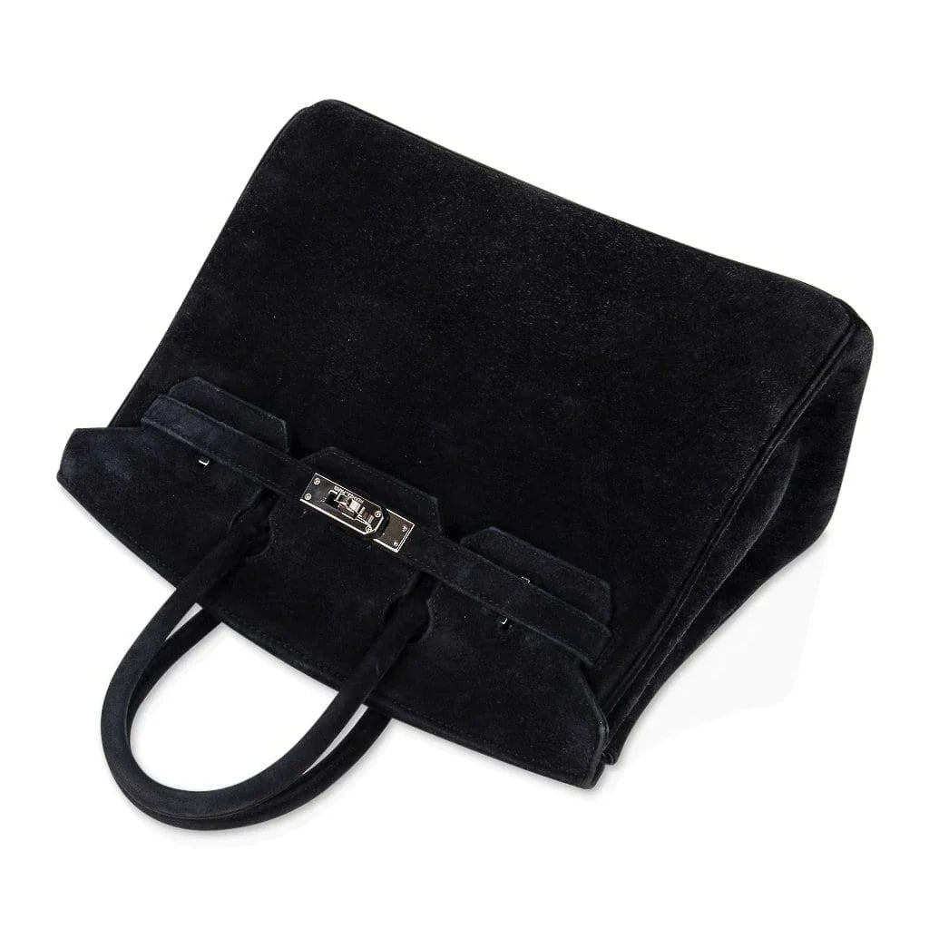 Birkin 25 Bag Black Doblis Suede with Palladium Hardware