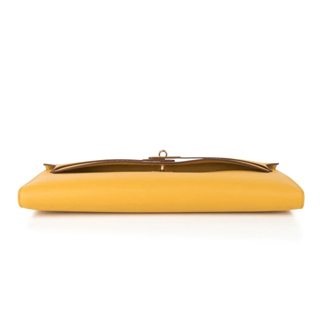 Kelly Cut Bag Jaune Ambre Clutch Swift Gold Hardware New