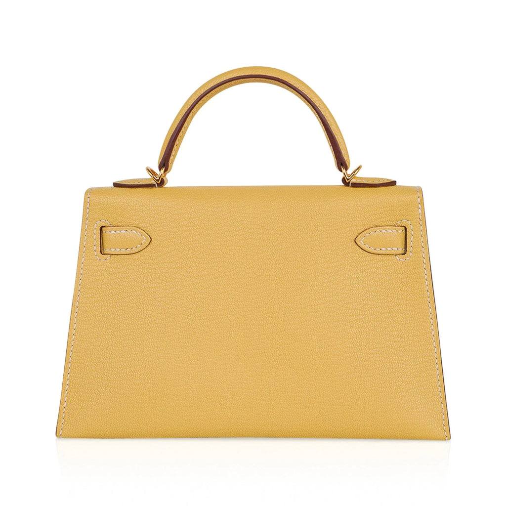 Mini Kelly 20 Sellier Jaune Foin Bag Chevre Gold