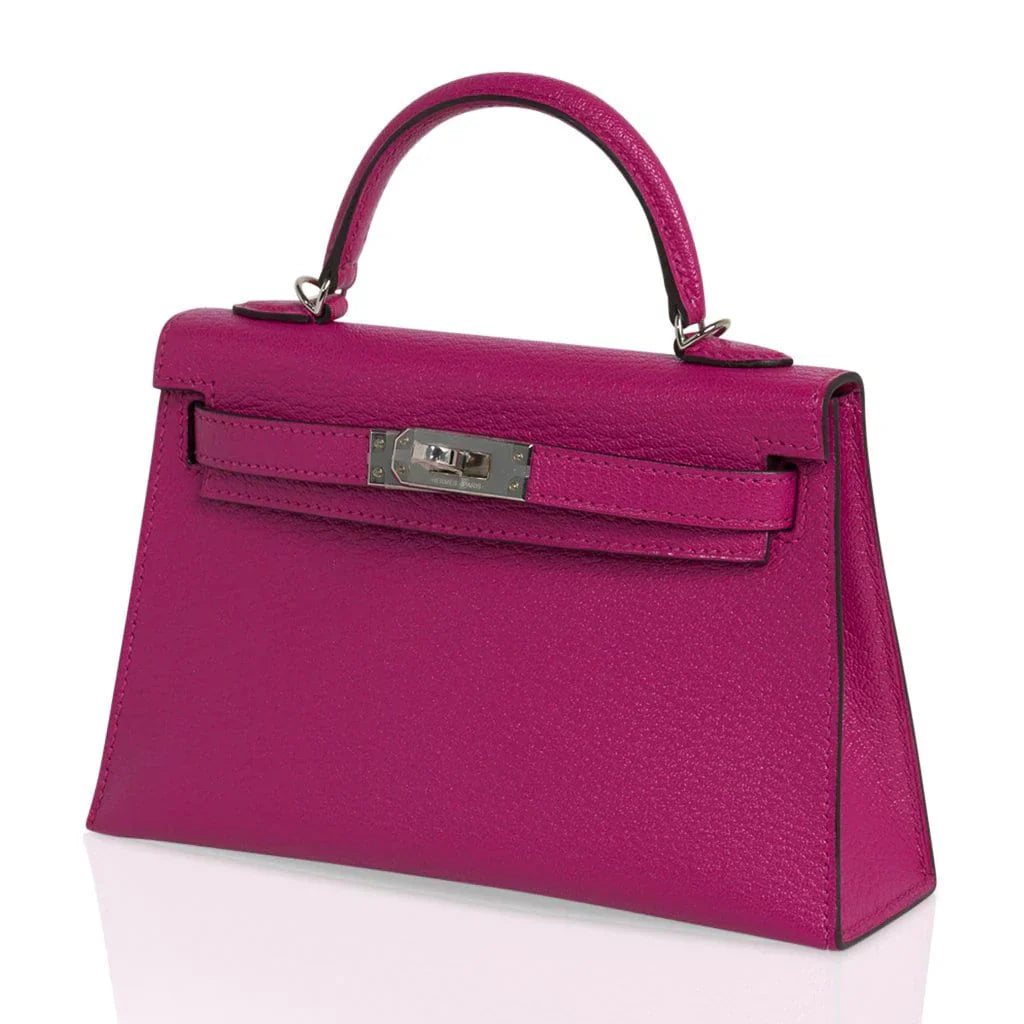 Mini Kelly 20 Bag Sellier Rose Pourpre Chevre Leather with Palladium Hardware