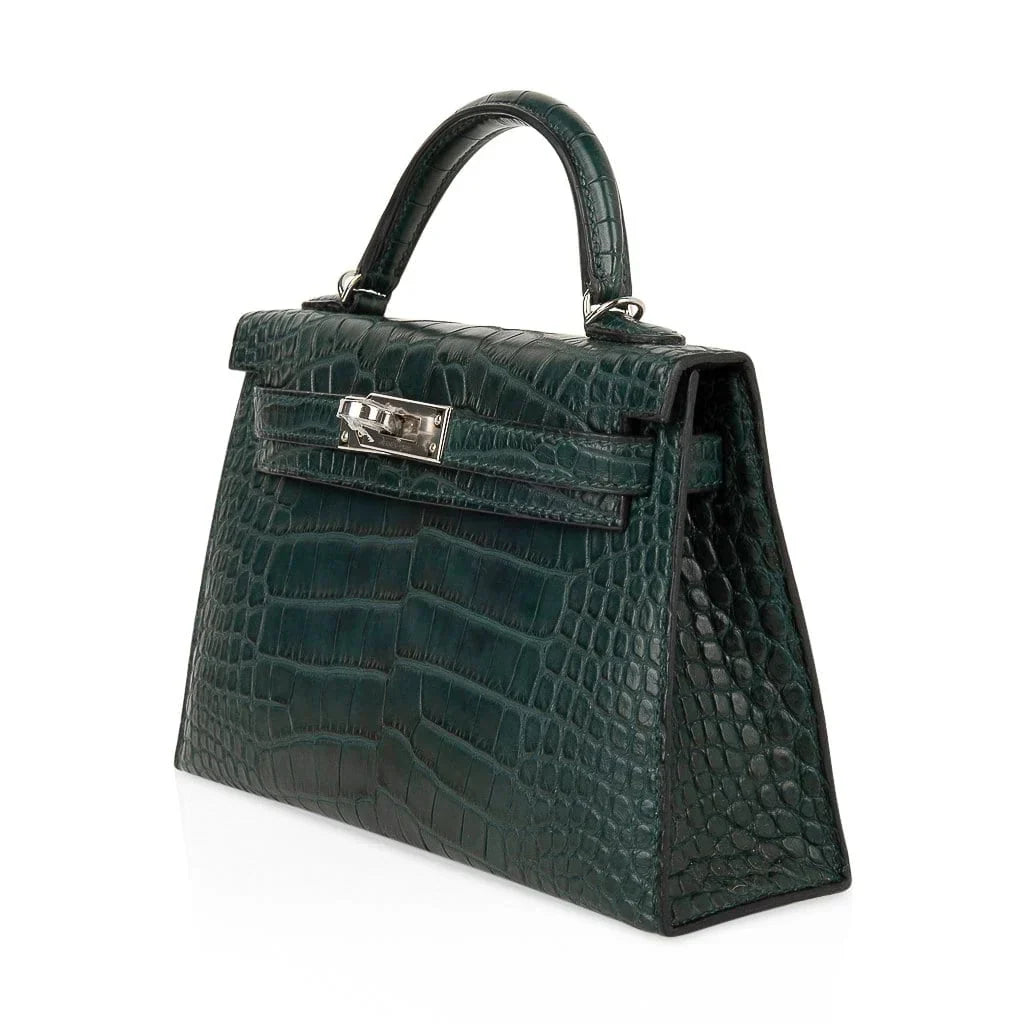 Kelly 20 Mini Sellier Bag Vert Cypress Matte Alligator Palladium