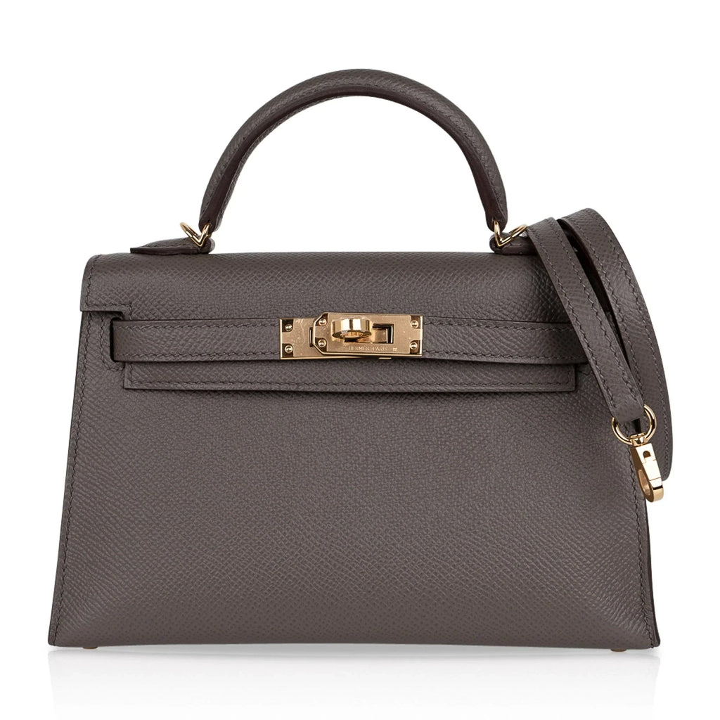 Kelly 20 Mini Sellier Bag Etain Epsom Leather Gold Hardware New w/Box